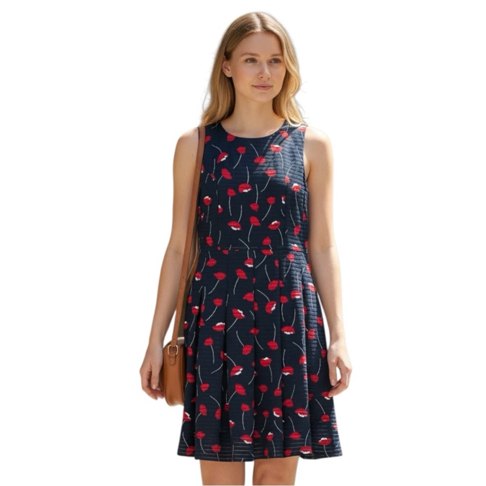 Tommy Hilfiger Navy Red Poppy A-Line Midi Dress Size 12